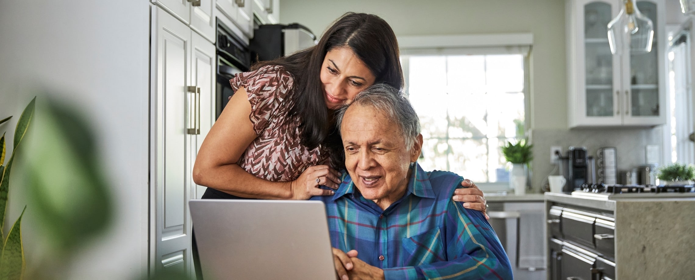 Daughter helping her aging father.