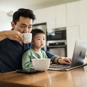 coffee with kid and computer