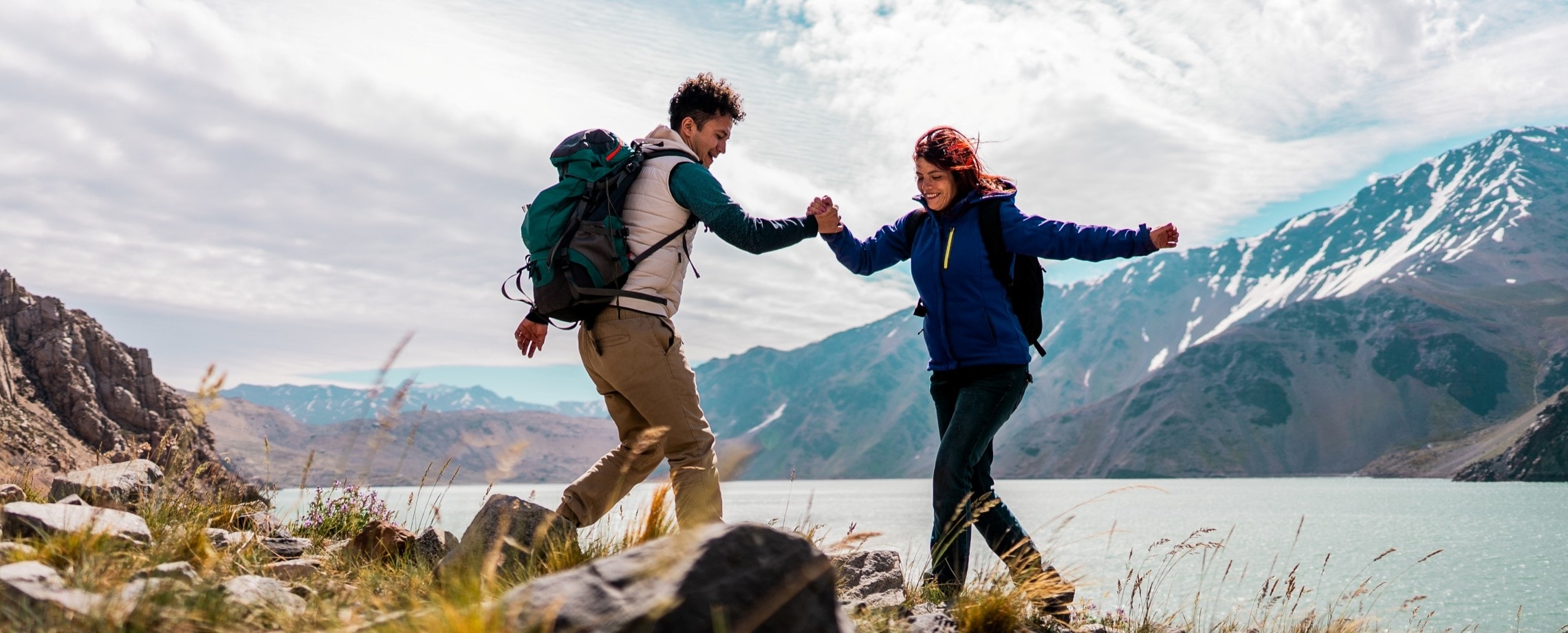 Young adults hiking