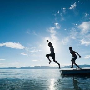 jumping into lake