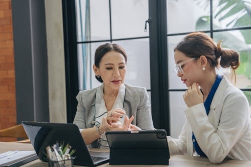 Financial advisor working with client