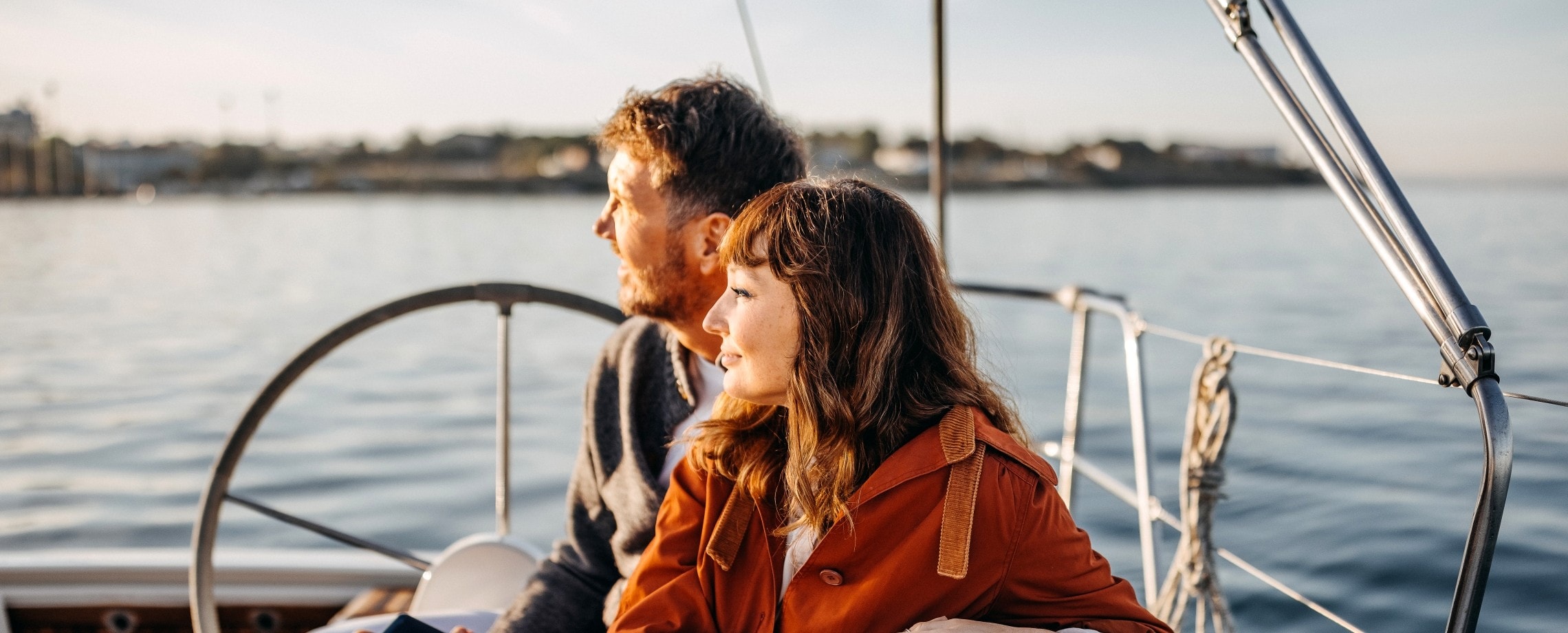 Couple on a sailboat.