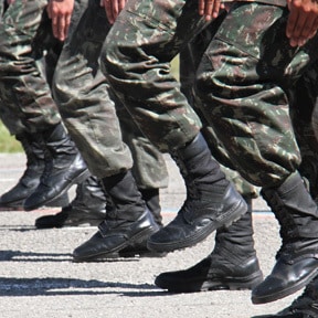 Close up of soldiers legs marching